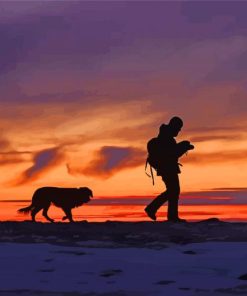 Man And Dog Silhouette In Nature paint by number