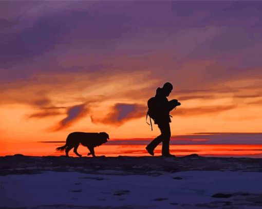 Man And Dog Silhouette In Nature paint by number