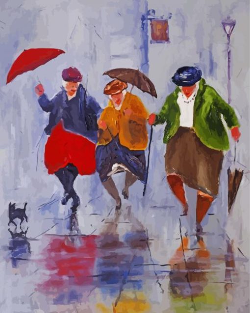 Old Ladies Dancing In The Rain paint by number
