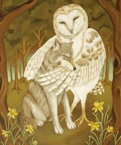 Owl And Wolf Hug paint by number