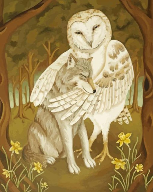 Owl And Wolf Hug paint by number