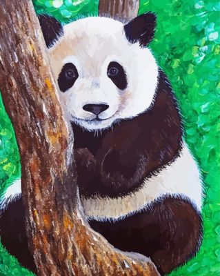 Panda On Tree Art Illustration paint by numbers