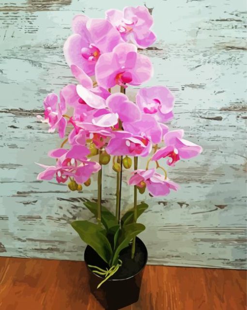 Pink Orchids In Vase Paint by number