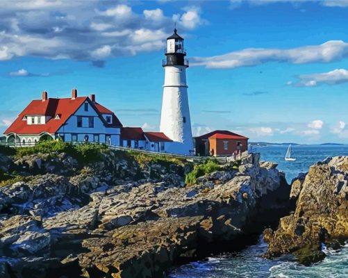 Portland Headlight Landscape paint by number