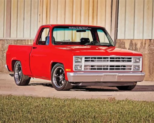 Red 1984 Chevy Car paint by number