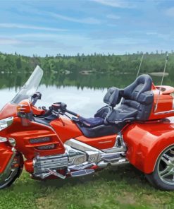 Red Motorcycle By Lake paint by number