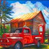 Red Old Gas Station Truck Art paint by number