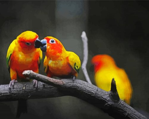 Red And Yellow Birds paint by number