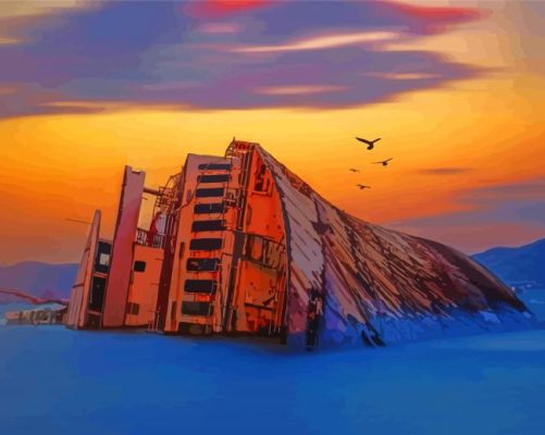 Ship Wrecked Sunset paint by number