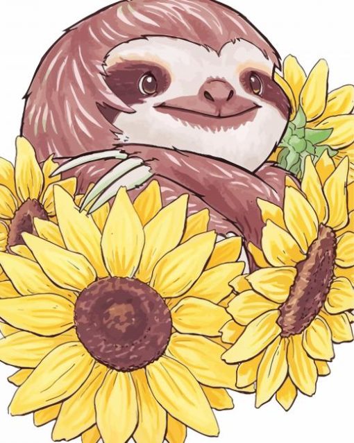 Sunflowers And Sloth Art paint by number