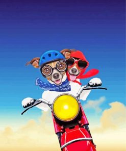 Two Dog Riding Motorcycle paint by number