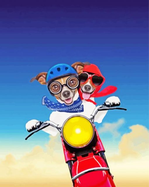 Two Dog Riding Motorcycle paint by number