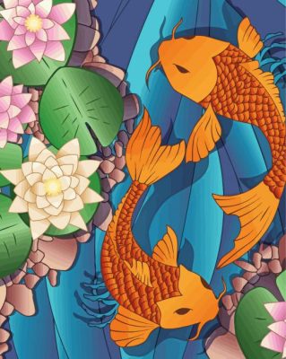 Water Lilies With Koi paint by number