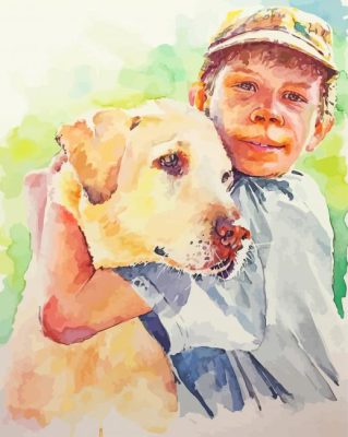 Watercolor Children And Dog paint by number