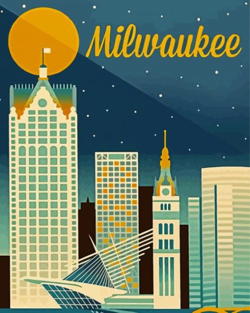 Wisconsin Milwaukee City Poster paint by number