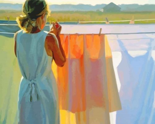 Women Hanging Laundry Art paint by number