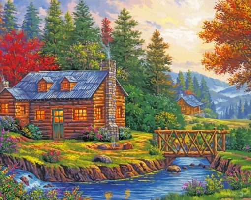 Autumn Peace River Cabin paint by number