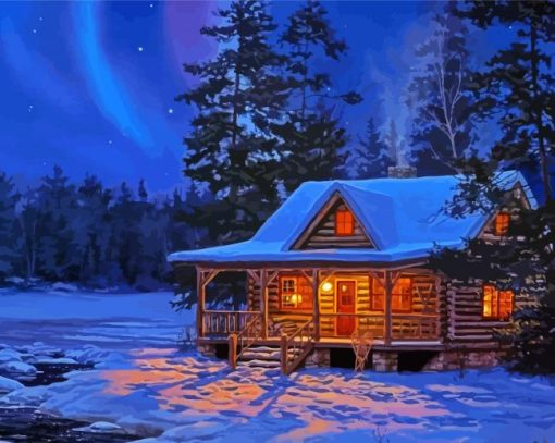 Beautiful Snow Cabin paint by number