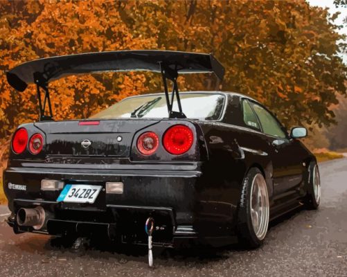 Black Nissan Skyline R34 paint by number