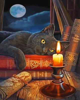 Black Cat And Candle At Night paint by number