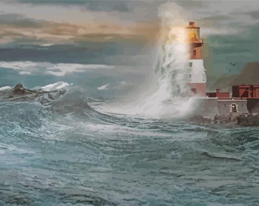 Lighthouse Crashing Waves paint by number