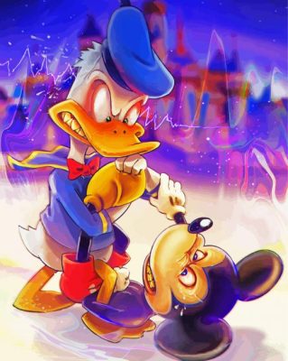 Mickey Mouse And Donald Duck Fighting paint by number