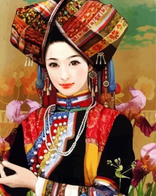 Traditional Girl In China Dress paint by number