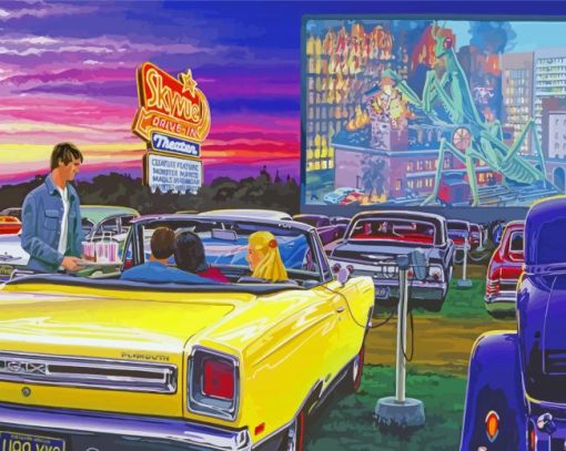 Aesthetic Classic Cars In Drive Ins paint by number