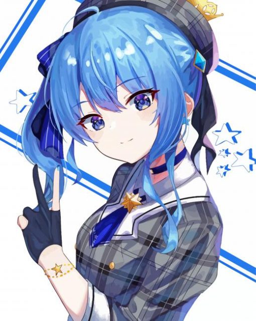 Anime Girl Blue Hair paint by number