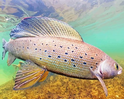 Arctic Grayling Fish Underwater paint by number