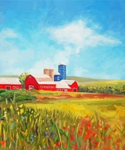 Barn In Meadow Illustration paint by number