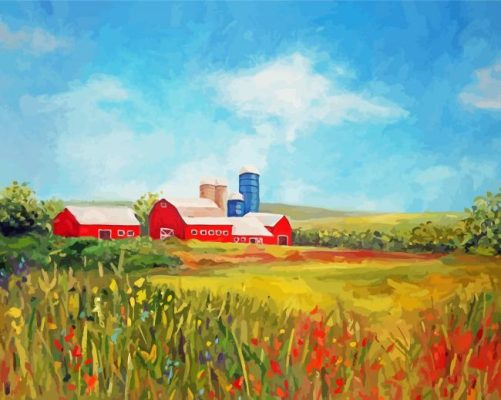 Barn In Meadow Illustration paint by number