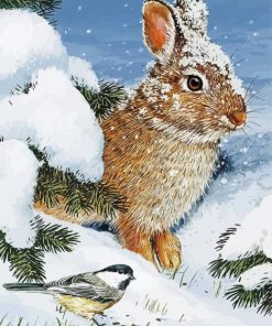 Bird And Bunny In Snow paint by number