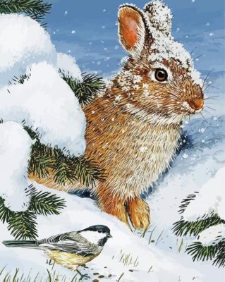 Bird And Bunny In Snow paint by number