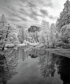 Black And White Half Dome Reflection paint by number