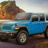 Blue Jeep Car By Beach paint by number