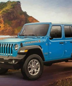 Blue Jeep Car By Beach paint by number