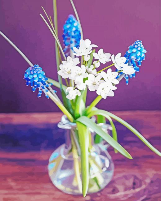 Blue And White Flowers In Vase paint by number