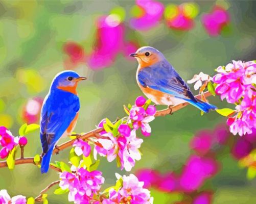 Blue Birds And Blossom paint by number