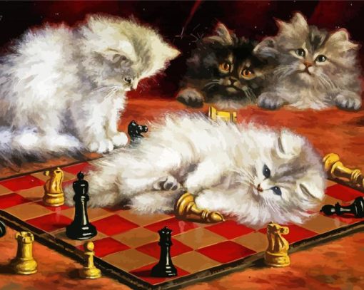 Cute Cats Playing Chess paint by number