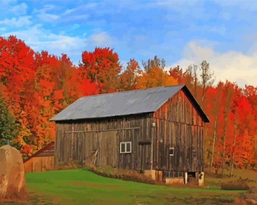 Fall With Barn paint by number