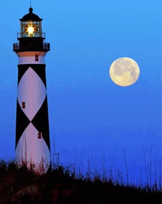 Full Moon Cape Lookout Lighthouse Paint by number