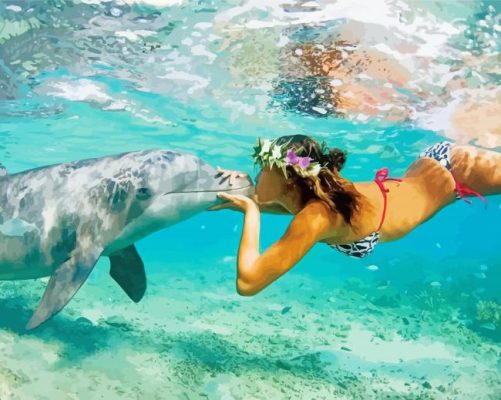 Girl Kissing Dolphin paint by number