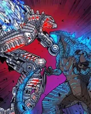 Godzilla And Mechagodzilla Fight paint by number