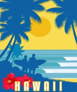 Hawaii Poster Art Deco Travel paint by number