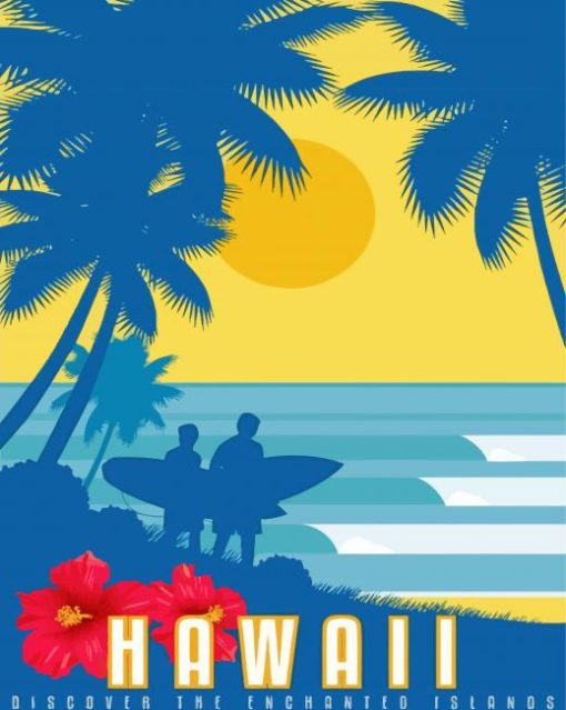 Hawaii Poster Art Deco Travel paint by number