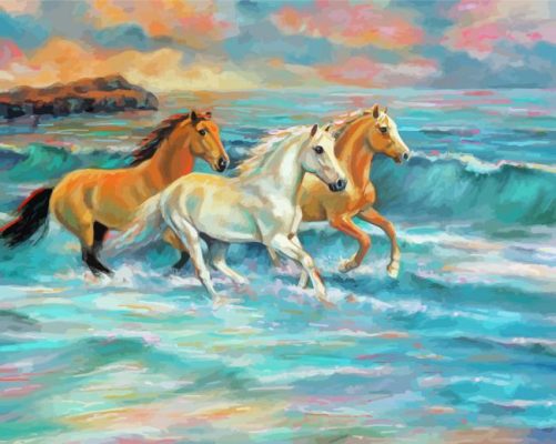 Horses On The Beach paint by number