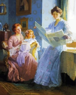 Ladies Reading Newspaper Edwardian Era paint by number