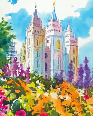 Mormon Temple Art paint by number