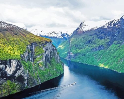 Norway Fjords Snowy Mountain paint by number